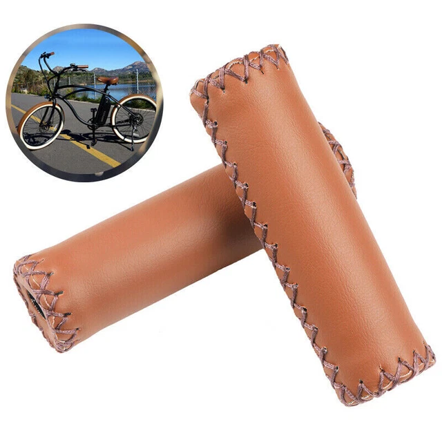 BROWN Bike Bicycle Handlebar Leather Like Grip Grips 125mm x 22mm Beach Cruiser