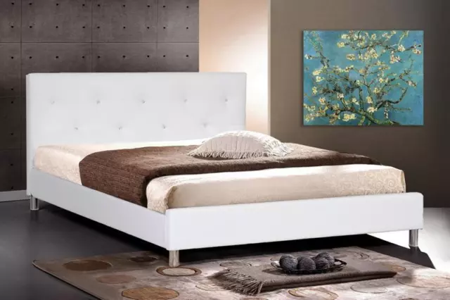 White Or Black Faux Leather Queen Bed Frame Crystal Button Tufted Modern