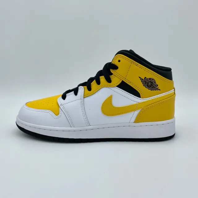 Sneaker Nike Air Jordan 1 Mid University Gold Black White GS 554725-170 NUOVE da donna