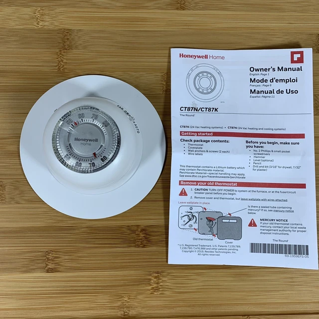 HONEYWELL HOME CT87N1001 'The Round' NonProgrammable Manual Thermostat