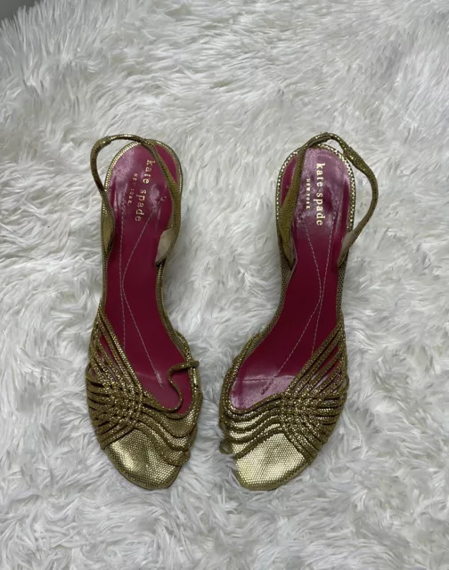 Kate Spade New York Gold  Slingback Sandal Heels SZ 8 B