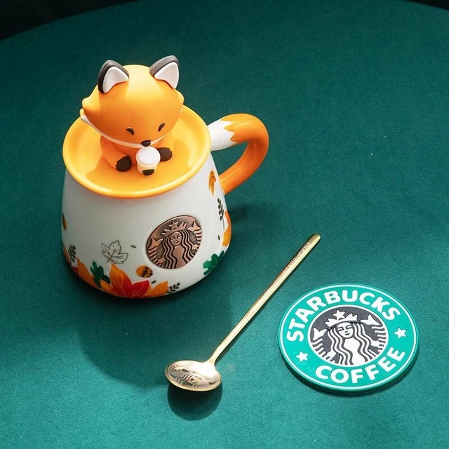 2023 Starbucks Fox Autumn Forest Maple Leaf Ceramics Mug Cup & Lid Coaster Spoon