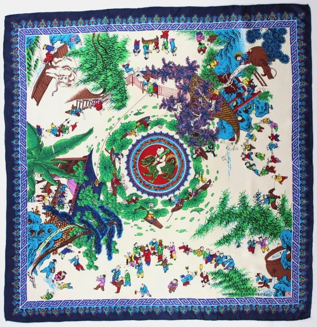 Foulard Vintage En Soie Marinella Napoli - Multicolore Motif Batik - Occasion Bon état