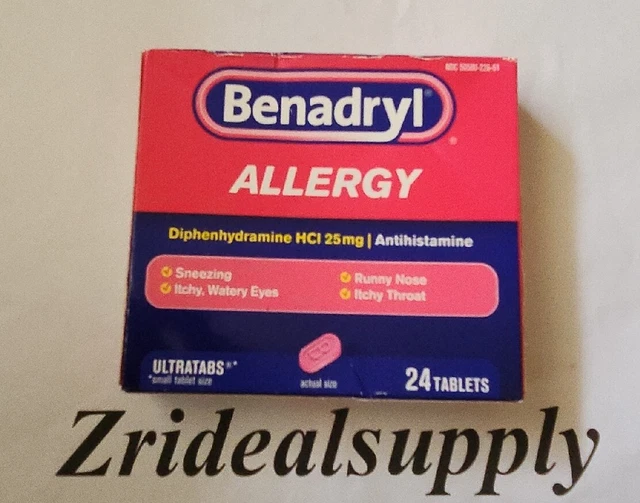 BENADRYL ULTRATABS ANTIHISTAMINE Allergy Relief Tablets, 24 ct EXP 01/