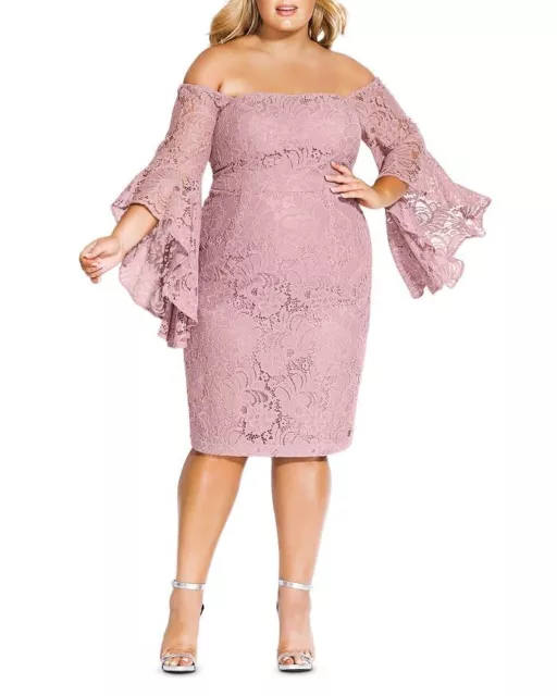 City Chic Dress Mystic Lace Flowy Sleeves Deep blush M/18 NWT