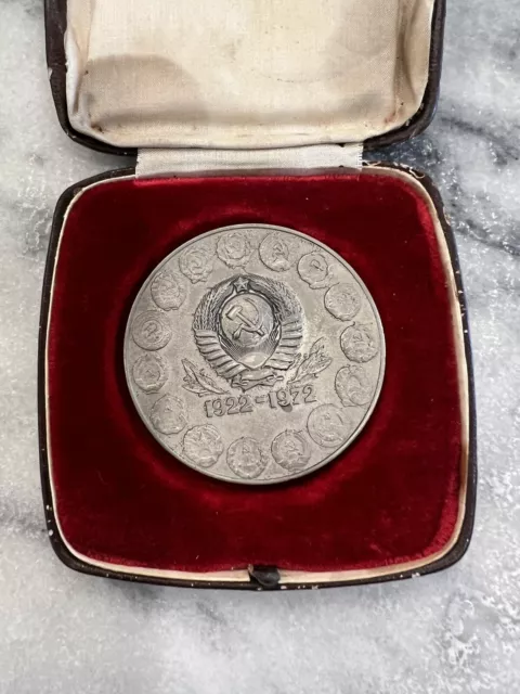 Vintage Russian table silver medal 50th Anniversary of founding of the USSR 2