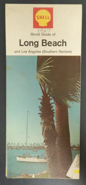 1967 Long Beach and Los Angeles Shell Street Guide Vintage Travel Map Fold Out