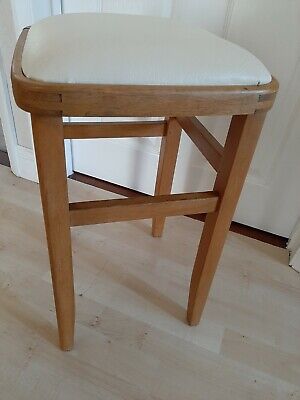 Antique Ash & Elm Turned Jointed stool, cream leatherette 3