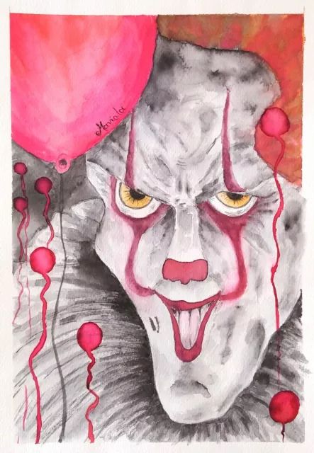 8,3"X6" Original watercolor , klown peinture, Modern Art, 21x15cm