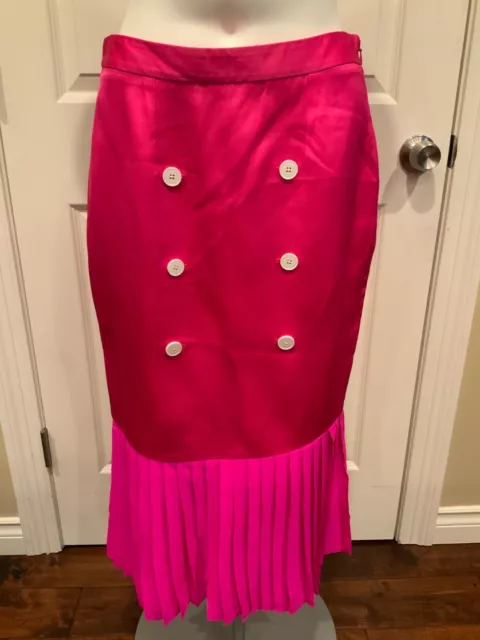 Edun Pink A-Line Skirt W/ Front Button Detail & Pleated Hem, Size 6