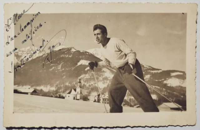 Photo Ancienne Vintage Snapshot Montagne Skieur Ski Hiver Mountain Winter Skiing