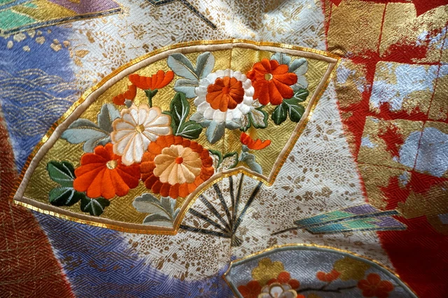 Japanese kimono SILK"FURISODE" long sleeves, Embroidery, Shibori, L64"..2726 4