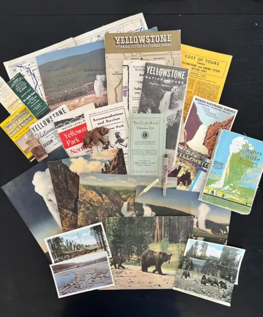 Vintage Yellowstone Park Souvenirs! Postcards, Brochures, Maps, Bears, HUGE LOT!