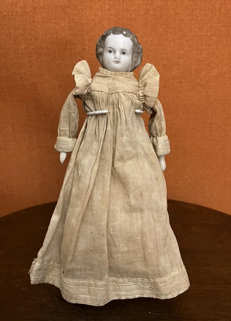 Antique German 9" China Head Doll On Cloth Body Very Old Dollhouse Size!