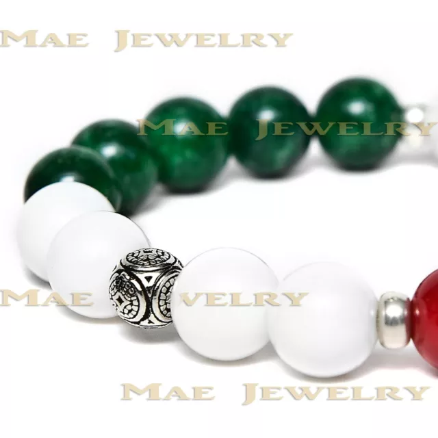 10 mm magnifique bracelet en argent sterling 925 style mexicain calcédoine/pierre de jade. 3