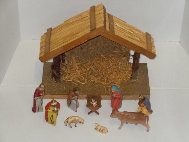 Juego De Natividad De Navidad De Colección Hecho En Alemania (10) Piezas Con Caja Original