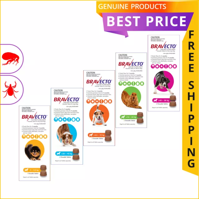 BRAVECTO Chewable Flea Tick treatment for Dogs 2 Doses All Sizes Shipping FREE