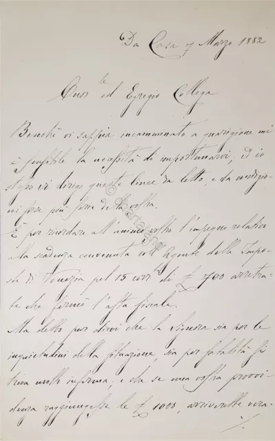 Lettera manoscritta con autografo - Politico Nicola Fabrizi - 1882