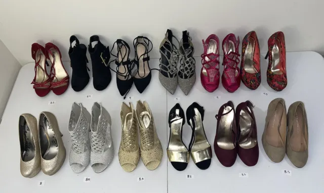 LOT OF 12. Women's high heels shoes sizes 8-9.5 gently used shoe lot
