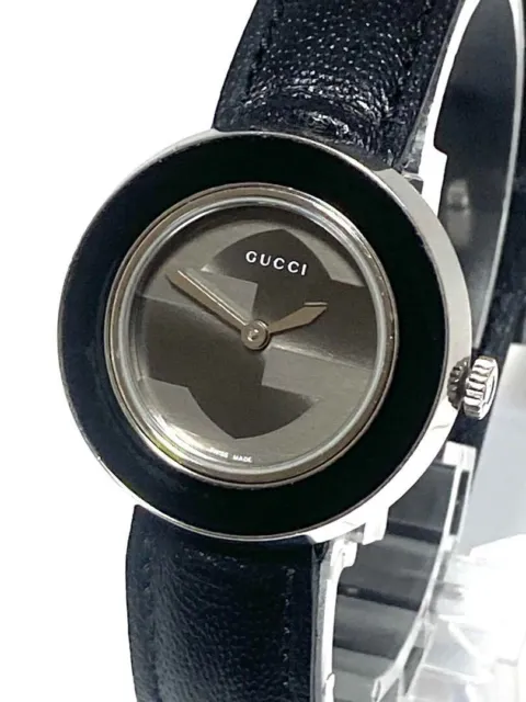 Gucci 129.5 U play Watch Quartz Women's Black Dial Black Enamel Belt Working 2
