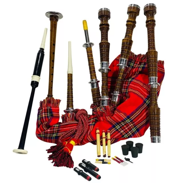 100% Tuneable Scottish Great Highland Bagpipes - Rosewood Natural Silver Mounts