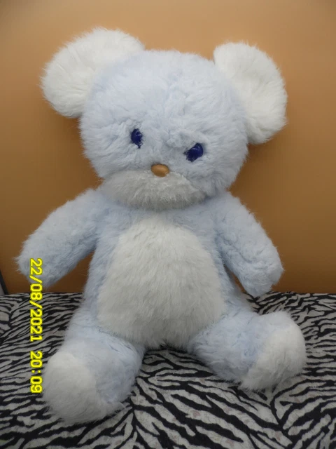 Ca/ Doudou Peluche  Vintage Boulgom Ours Souris Bleu Pale Blanc 38Cm Ttbe