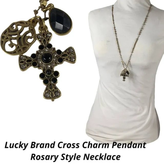 Lucky Brand Cross Charm Pendant Rosary Style Necklace