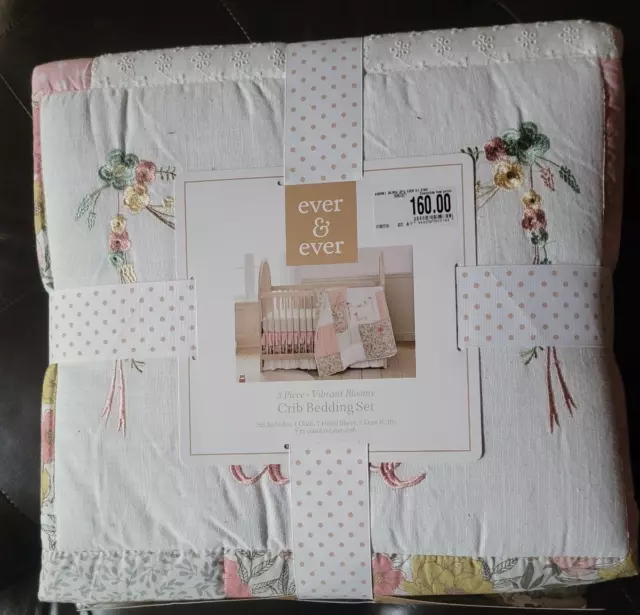 Juego de cama para cuna Ever & Ever de 3 piezas con flores vibrantes