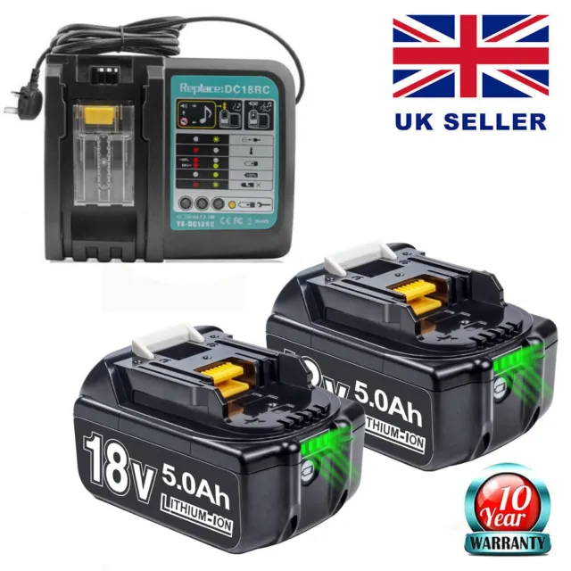 UK for Makita 18V 5.0Ah LXT Li-ion Battery BL1830 BL1840 BL1850 BL1860 / Charger