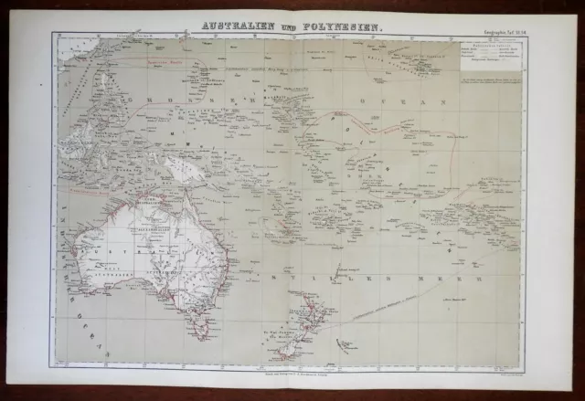 Polynesia Australia New Zealand Hawaii New Guinea 1874 color lithographed map