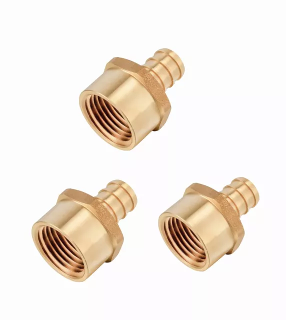 3-Pack Pex 1/2" x 1/2" Female NPT Adapter Brass Barb Crimp Fittings, ASTM F1807