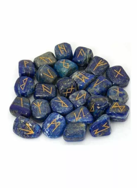 Lapis Lazuli Stone Rune Set Symbols Gemstone Healing Crystal Runes 25 Pieces