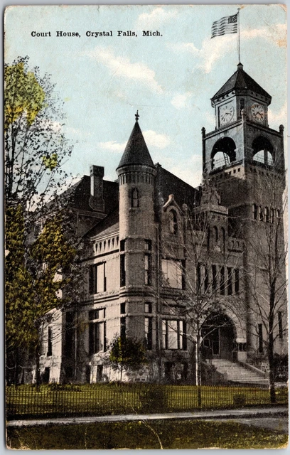 1917 Courthouse Crystal Falls Michigan MI Government Office Posted Postcard