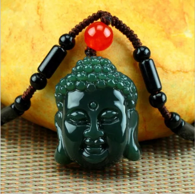 China 100% Natural Nephrite hetian Jade Rulai Buddha head Jade pendant necklace