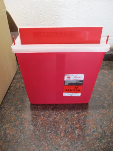 CASE OF 20 NEW Sharps Container 5 Qt RED In-Room Mailbox/Counter balance Lid