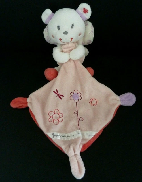 *. Doudou Peluche Pommette Ours Sou Robe Rose Mouchoir Fleur  Tbe