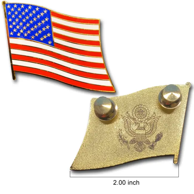 Large cloisonné American Flag Lapel Pin with 2 pin posts and deluxe clasps, U.S.