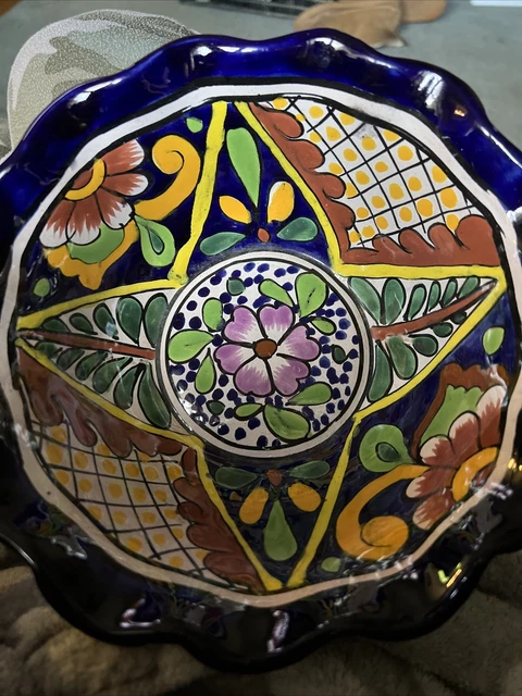 Talavera Wavy Cereal Bowl Handmade Multicolor Mexican Pottery Kitchen
