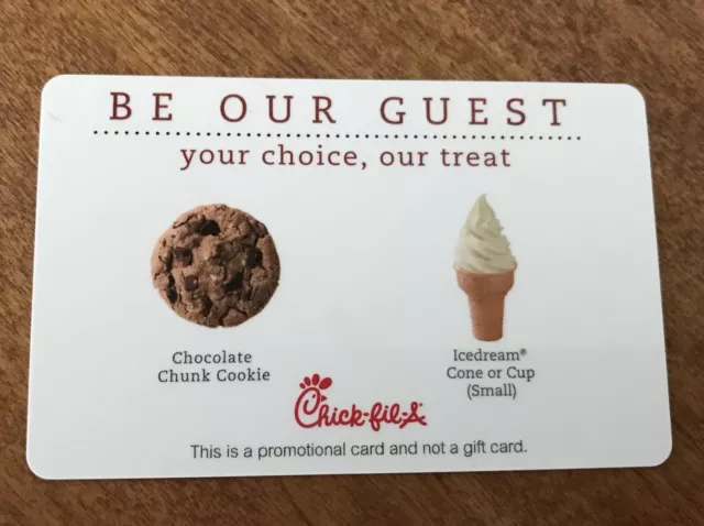 Chick-fil-a “Be Our Guest” Cookie card redeemed: Collectible -No Stored Value