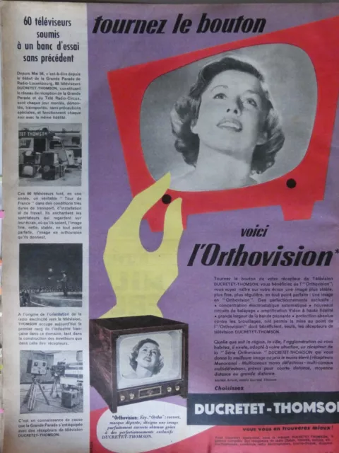 Publicité De Presse 1956 Téléviseur Ducretet Thomson Voici L'orthovision