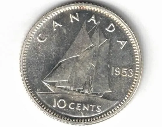 Canada 1953 Nsf Ten Cents Dime Queen Elizabeth Ii .800 Silver Coin Canadian