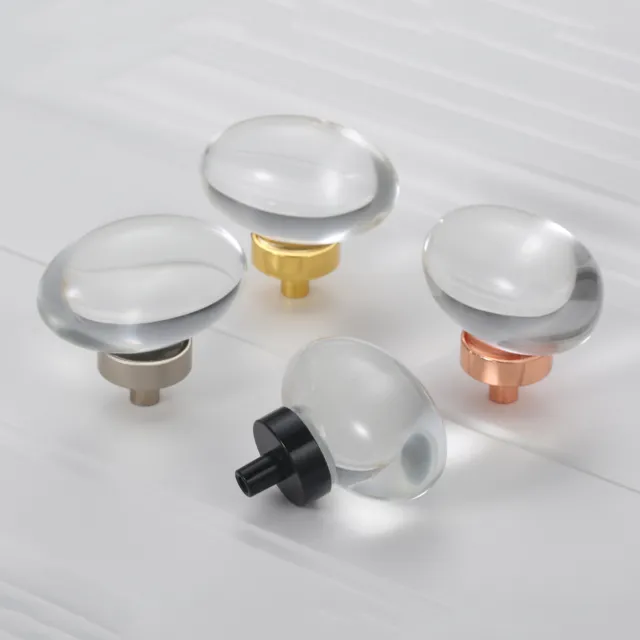 Oval Crystal Knob Clear Glass Drawer Door Cabinet Furniture Pull Handle Hardware