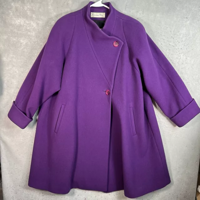 Vintage Christian Dior Wool Swing Coat Womens Purple Button Jacket