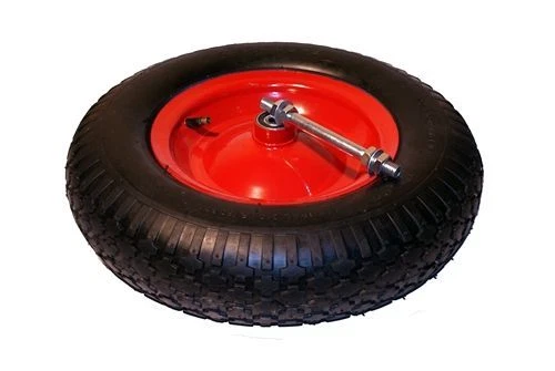 Roue De Brouette Gonflable ø370mm - Jante Acier Rouge, Axe 3/8", Pneumatique Noir - 8