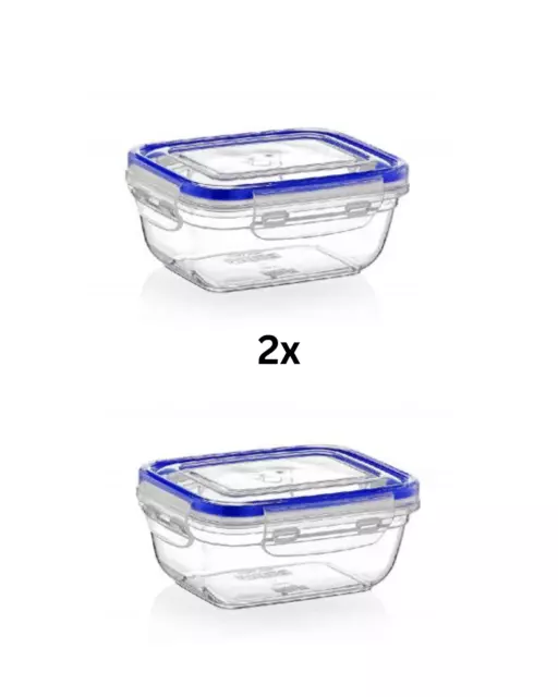 2x Storage Container Airtight Lock Fresh Clip Lid Rectangular Food Boxes 1400ml