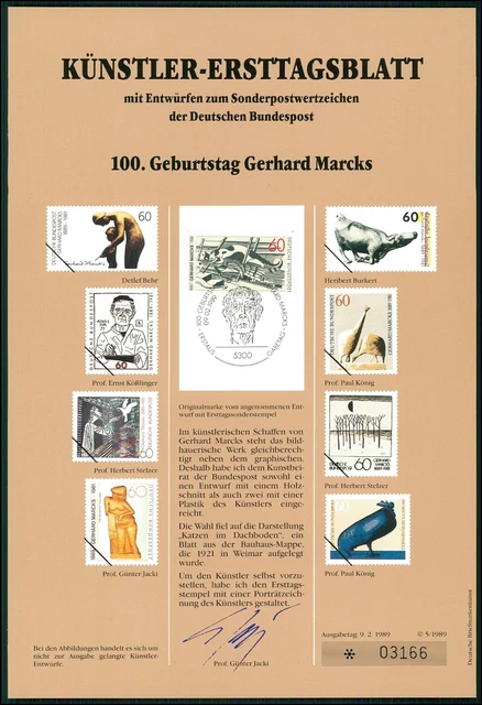 Brd Künstler-Etb 1989/5 Gerhard Marcks Katze Künstler-Ersttagsblatt Ltd Edition