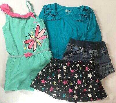 Lot of 4 Summer Girls Clothes Circo 4 - 4T Beach Romper Skirt Skort Shorts Shirt