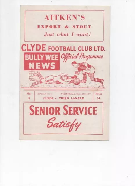 Clyde v Third Lanark 26th August 1959 Scottish League Cup