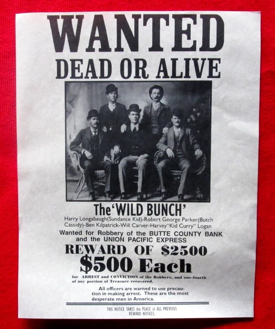 THE WILD BUNCH Old West Wanted Poster REPRO Buth Cassidy Sundance Kid ...