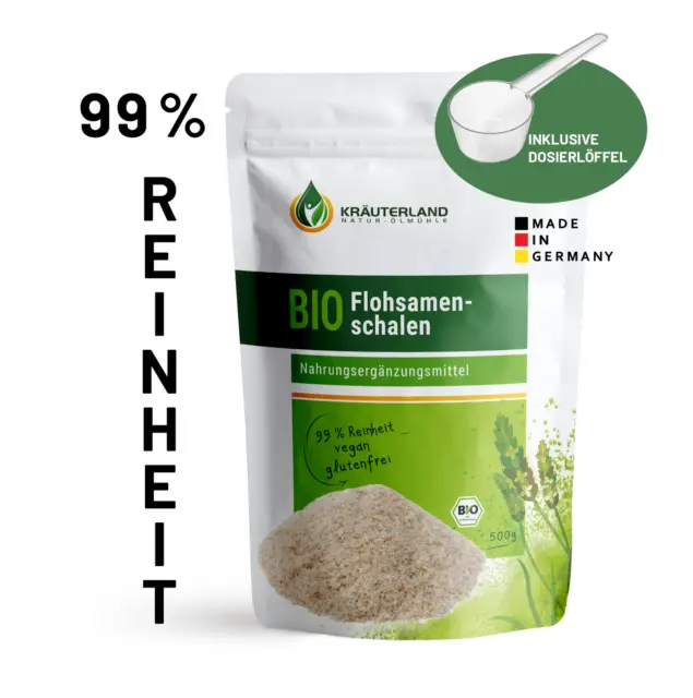 Bio Flohsamenschalen 500g, 99% Reinheit, Flohsamen-Schalen aus Indien